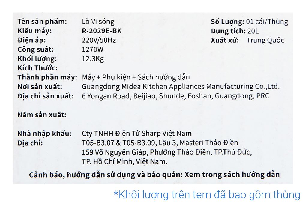 Lò vi sóng Sharp R-2029E-BK 20 lít Màu Đen