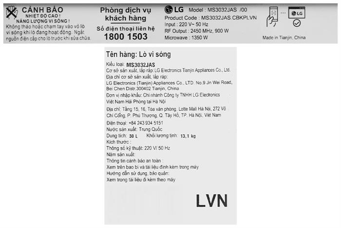 Lò vi sóng LG MS3032JAS 30 lít Màu Đen