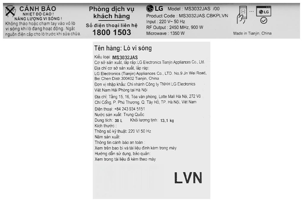 Lò vi sóng LG MS3032JAS 30 lít Màu Đen
