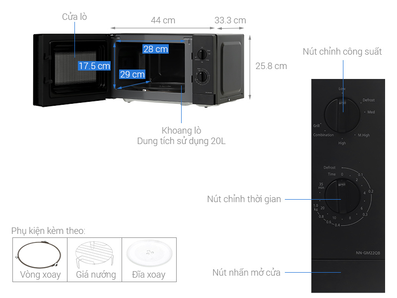Lò vi sóng có nướng Panasonic NN-GM22QBYUE 20 lít