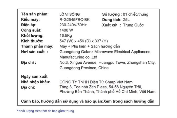 Lò vi sóng có nướng Sharp R-G2545FBC-BK 25 lít Màu Đen