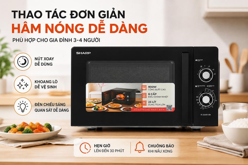 Lò vi sóng Sharp R-2348V-BK 23 lít Màu Đen