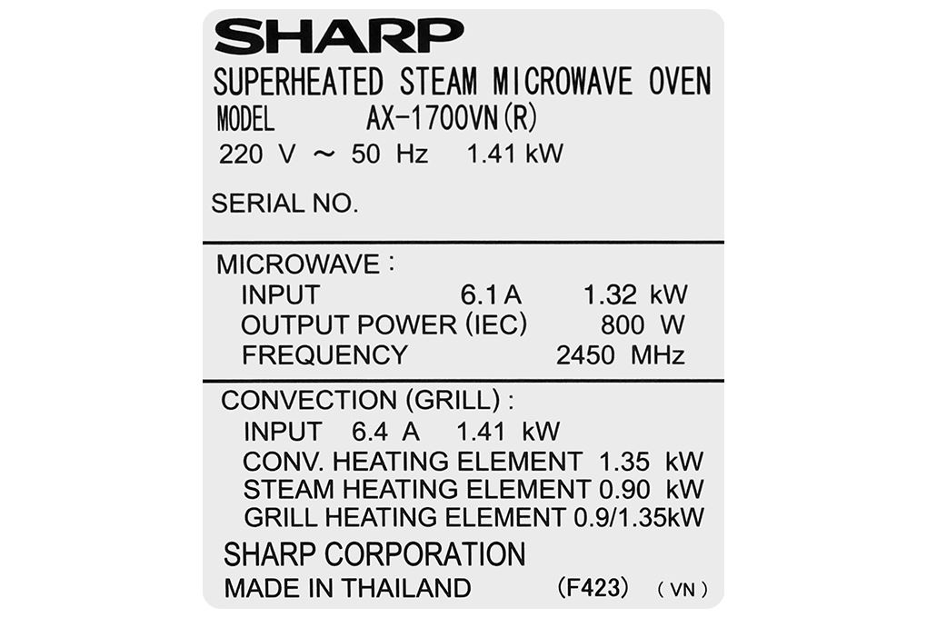 Lò vi sóng có nướng Sharp AX-1700VN 31 lít Màu Đen - Đỏ
