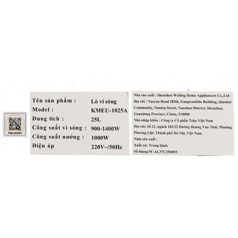 Lò vi sóng có nướng Kocher KMEU-1025A 25 lít Màu Đen