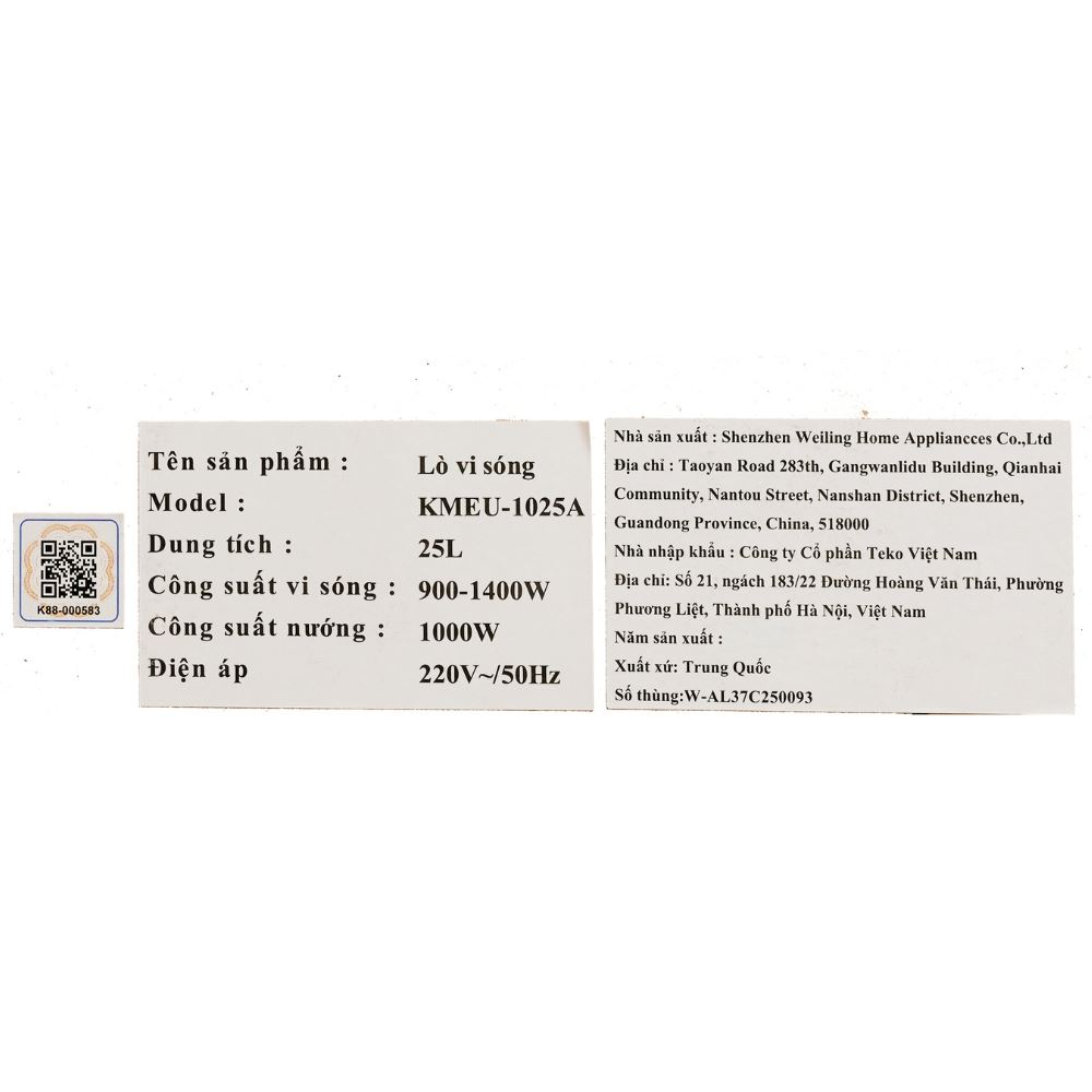 Lò vi sóng có nướng Kocher KMEU-1025A 25 lít Màu Đen