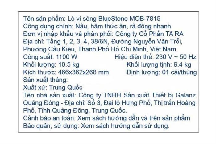 Lò vi sóng BlueStone MOB-7815 20 lít Màu Đen