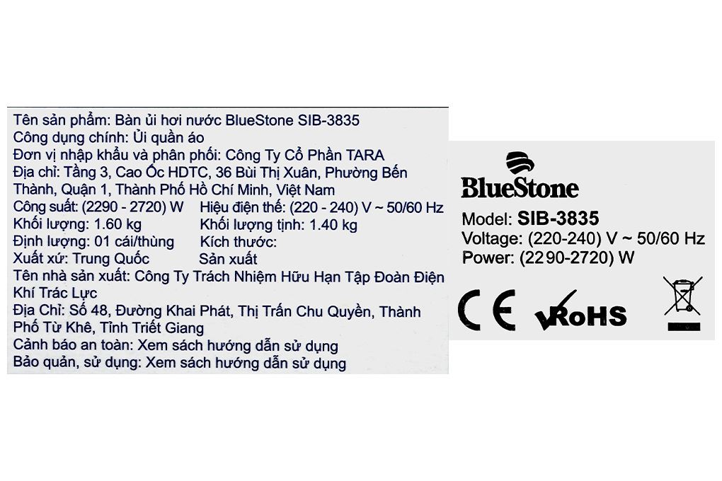Bàn ủi hơi nước BlueStone SIB-3835 2720W Màu Xám