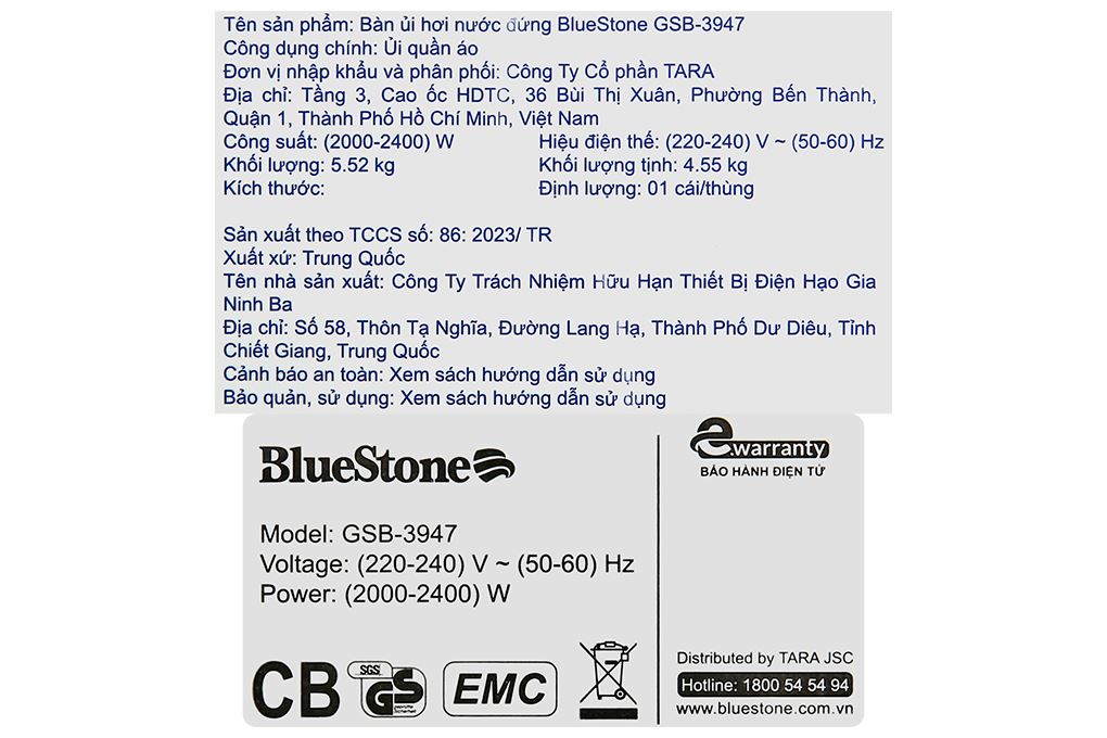 Bàn ủi hơi nước đứng BlueStone GSB-3947 2400W Màu Xanh ngọc