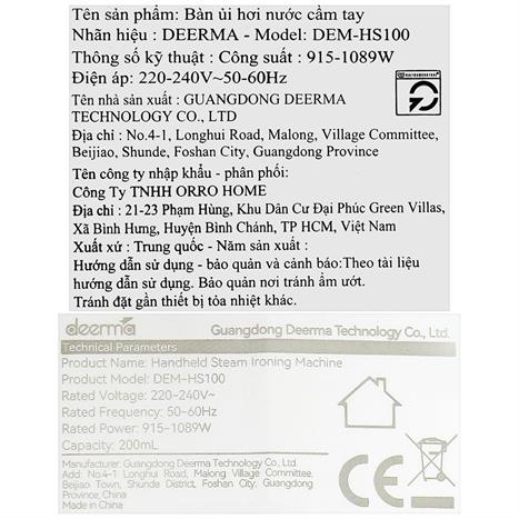 Bàn ủi hơi nước cầm tay Deerma HS100 1089W Màu Trắng