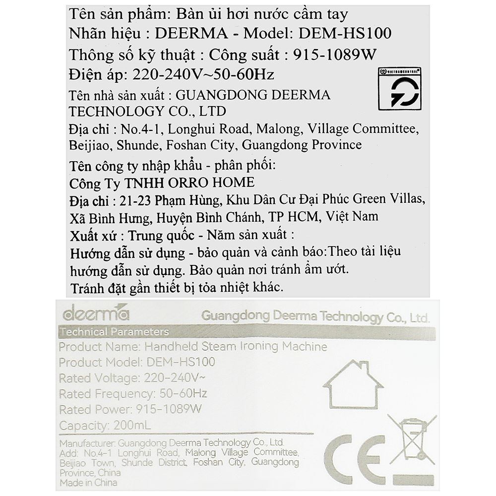 Bàn ủi hơi nước cầm tay Deerma HS100 1089W Màu Trắng