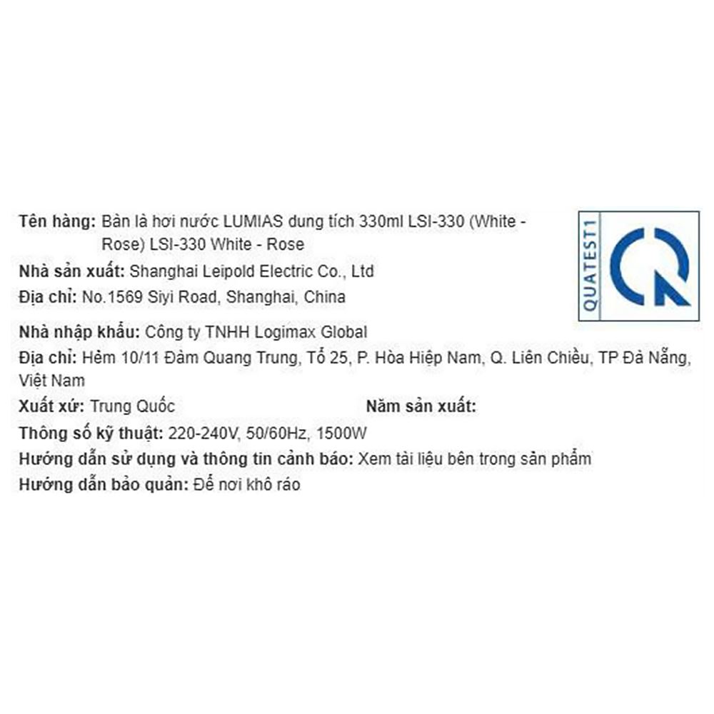 Bàn ủi hơi nước LUMIAS LSI-330 1500W Trắng - Hồng Màu Trắng - Hồng