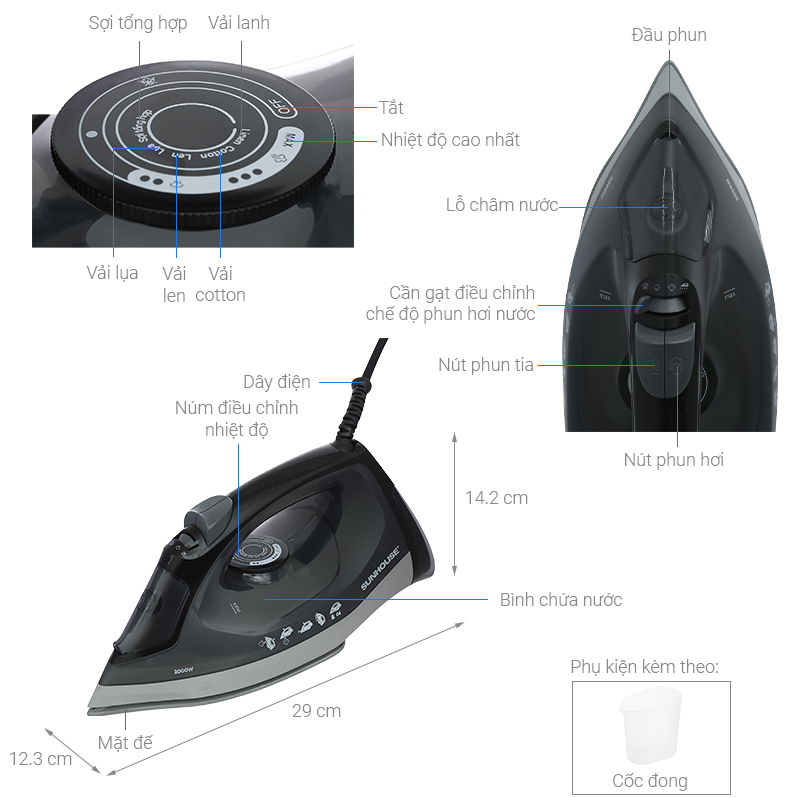 Bàn ủi hơi nước Sunhouse SHD2069 2000W