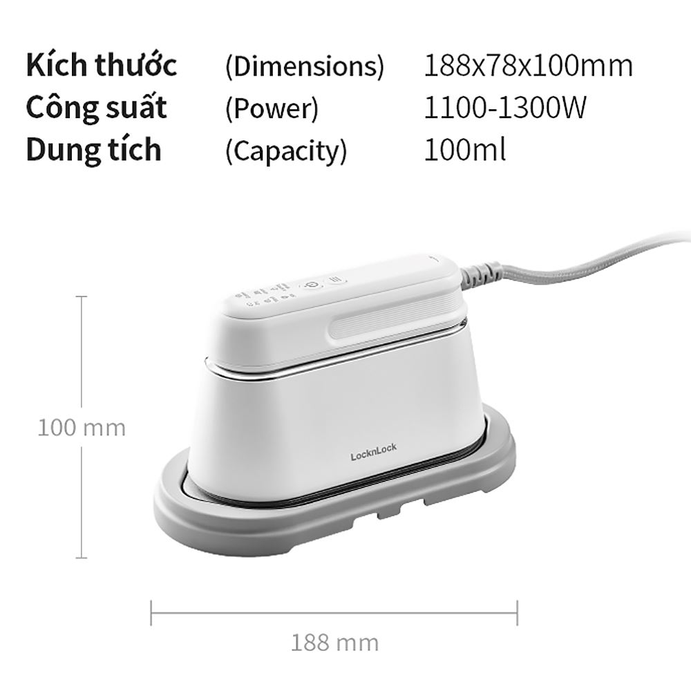 Bàn ủi hơi nước Lock&Lock ENI262WHT 1100-1300W Màu Trắng