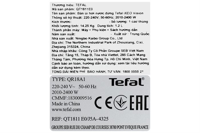 Bàn ủi hơi nước đứng Tefal QT1811E0 2400W Màu Trắng