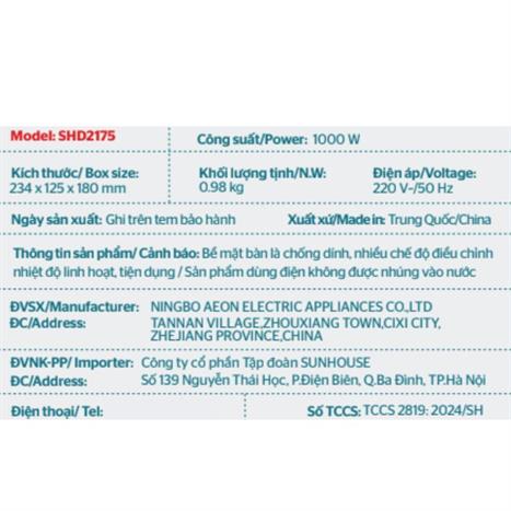 Bàn ủi hơi nước cầm tay Sunhouse SHD2175 1000W Màu Trắng