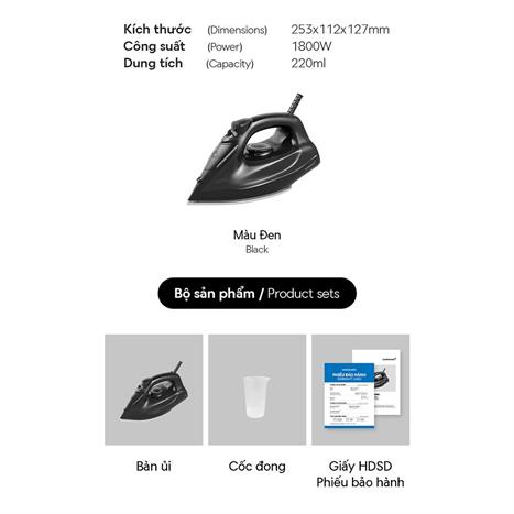 Bàn ủi hơi nước Lock&Lock ENI334BLK 1800W Màu Đen