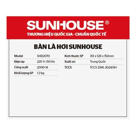 Bàn ủi hơi nước Sunhouse SHD2070 2000W Màu Đen