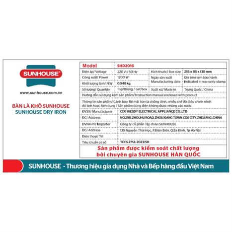 Bàn ủi khô Sunhouse SHD2016 1200W Màu Xanh Dương