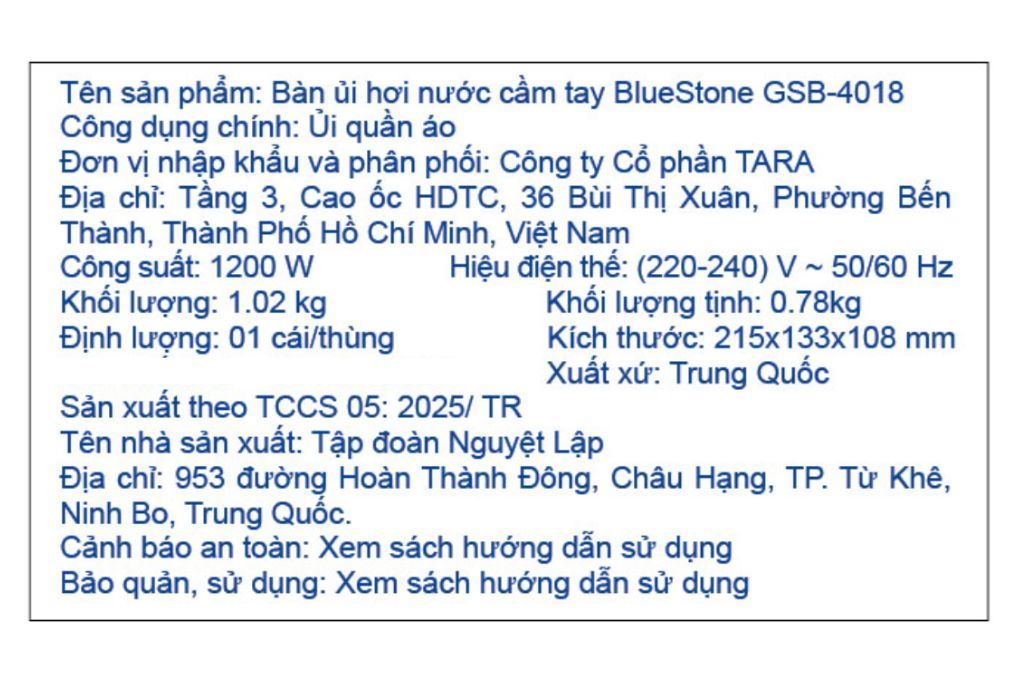 Bàn ủi hơi nước cầm tay Bluestone GSB-4018 1200W Màu Xám