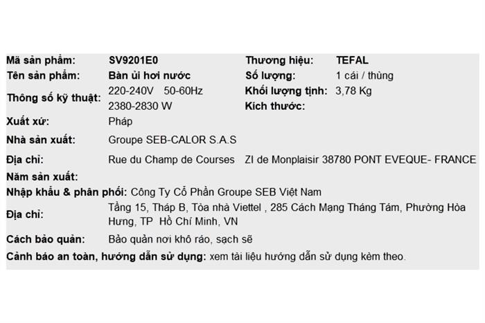 Bàn ủi hơi nước Tefal SV9201E0 2830W Màu Trắng - Tím