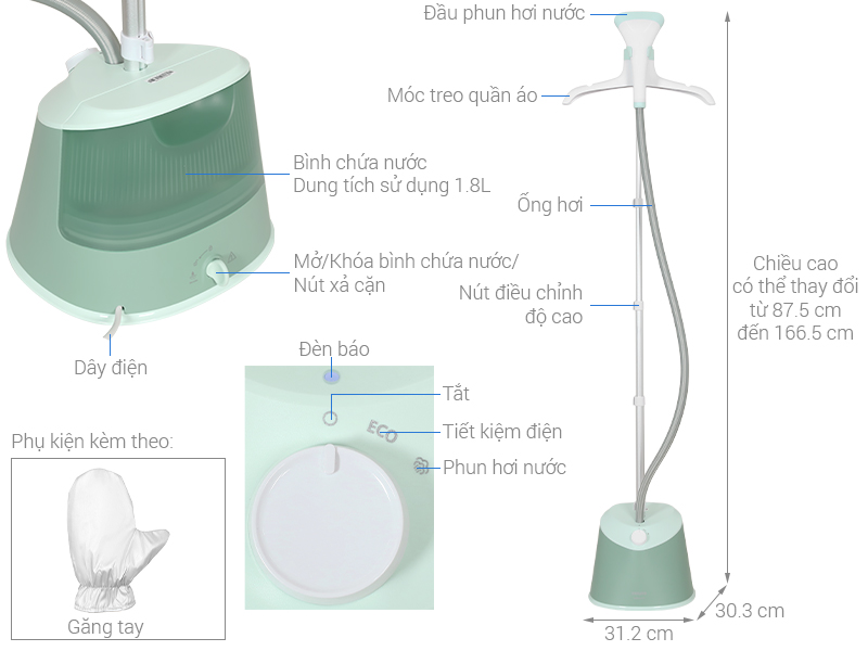 Bàn ủi hơi nước đứng Philips STE1011/70 1600W