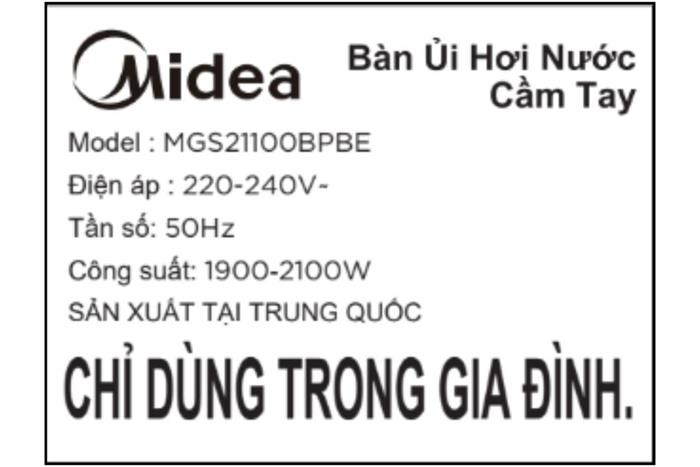 Bàn ủi hơi nước cầm tay Midea MGS21100BPBE 2100W Màu Xanh Dương