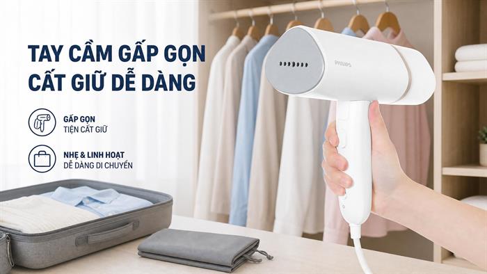 Bàn ủi hơi nước cầm tay Philips STH3020/10 1090W Màu Trắng