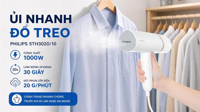 Bàn ủi hơi nước cầm tay Philips STH3020/10 1090W Màu Trắng
