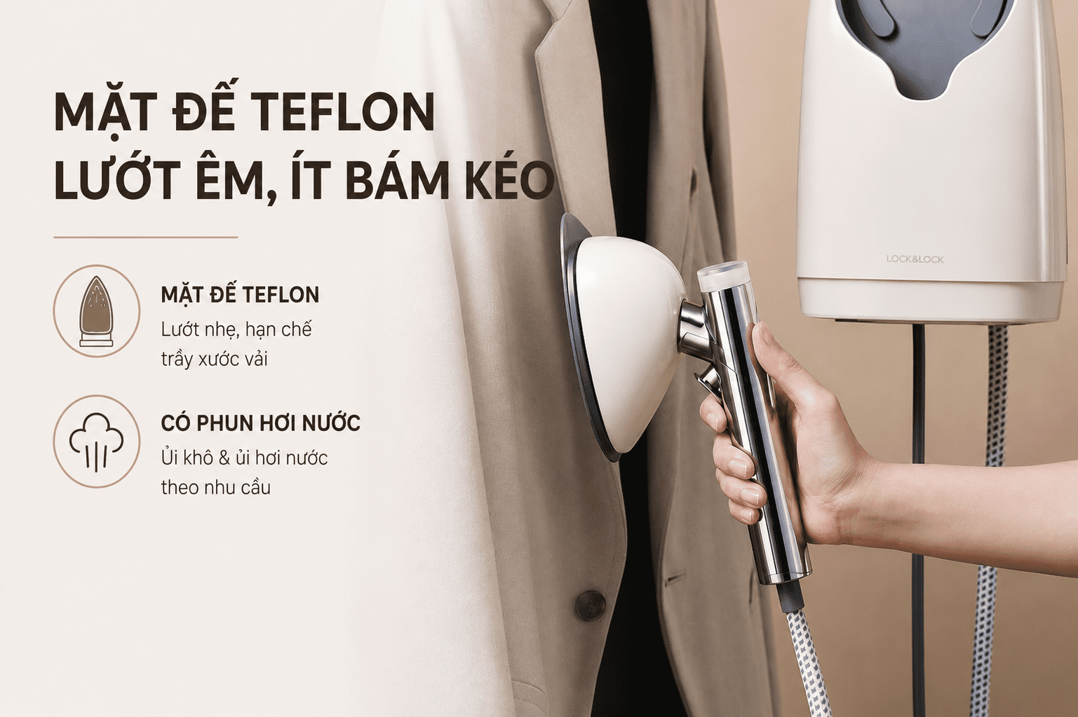 Bàn ủi hơi nước Lock&Lock ENI218IVY 1630W Màu Kem