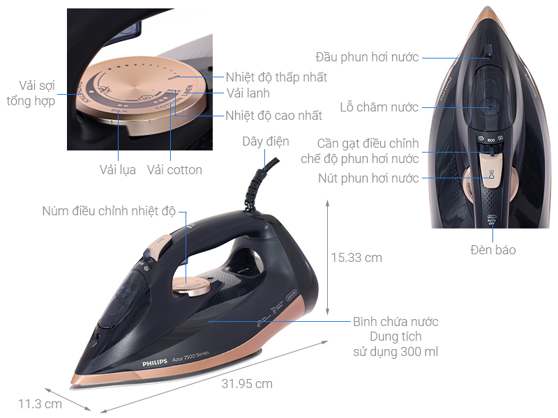 Bàn ủi hơi nước Philips DST7510/80 3200W
