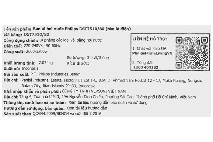 Bàn ủi hơi nước Philips DST7510/80 3200W Màu Đen