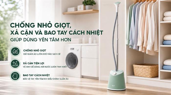 Bàn ủi hơi nước đứng Philips STE1010/70 1600W Màu Xanh mint