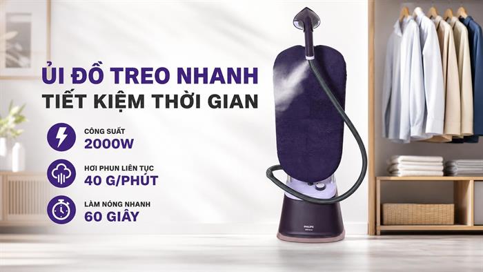 Bàn ủi hơi nước đứng Philips STE3160/30 2000W Màu Tím