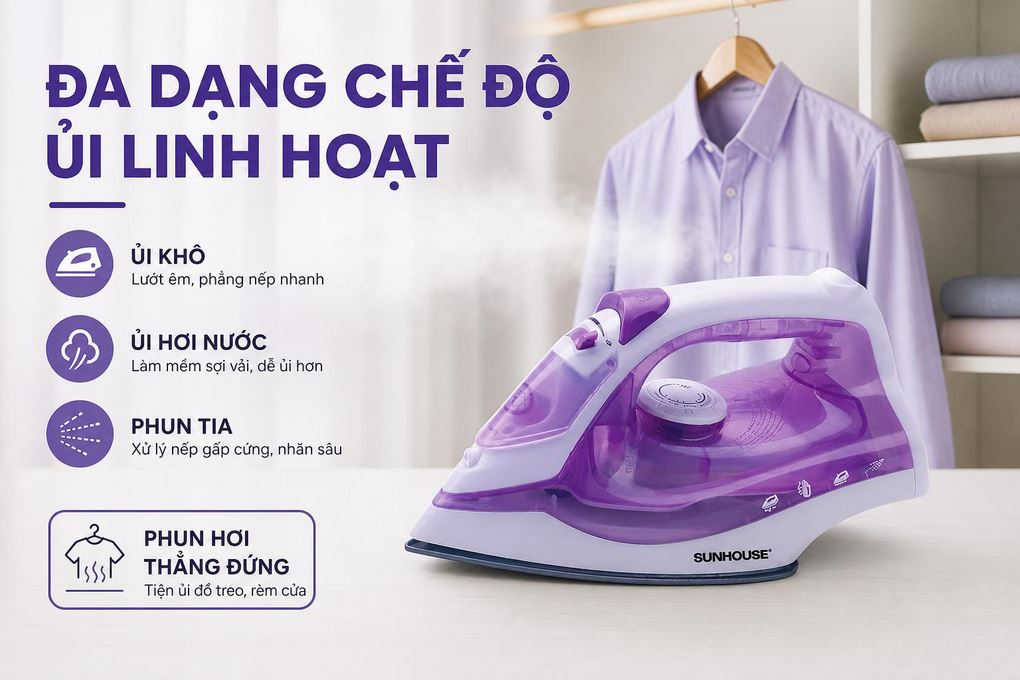 Bàn ủi hơi nước Sunhouse SHD2063P 1600W Màu Tím