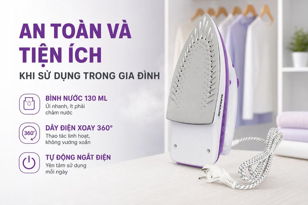 Bàn ủi hơi nước Sunhouse SHD2063P 1600W Màu Tím