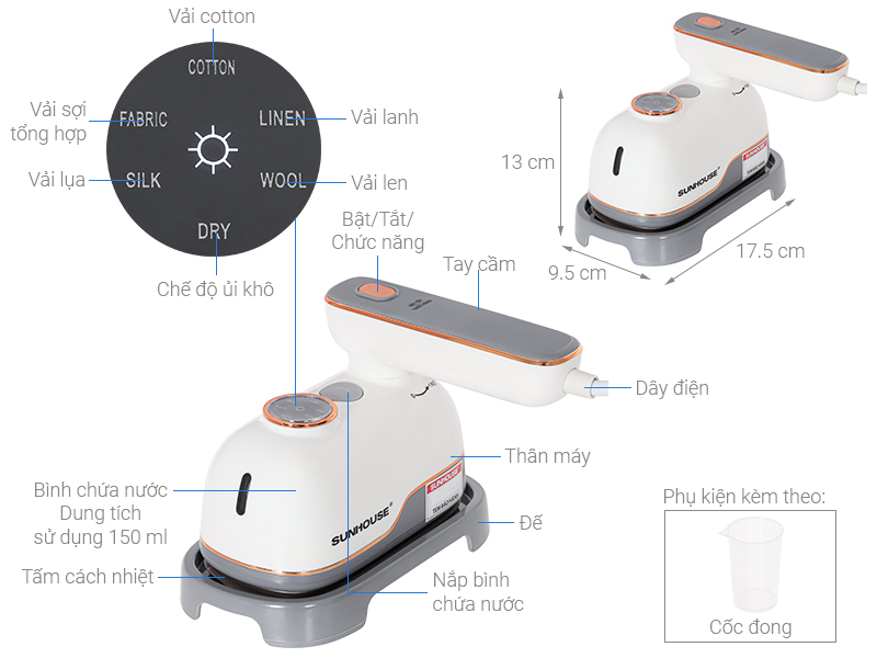 Bàn ủi hơi nước cầm tay Sunhouse SHD2174 1000W