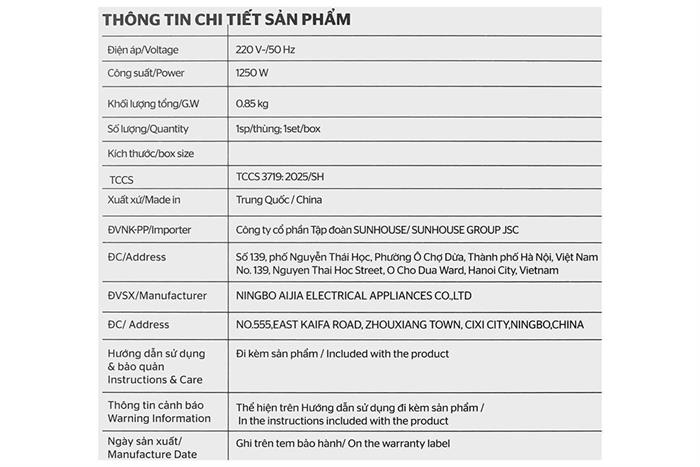 Bàn ủi hơi nước cầm tay Sunhouse SHD2177 1250W Màu Đen