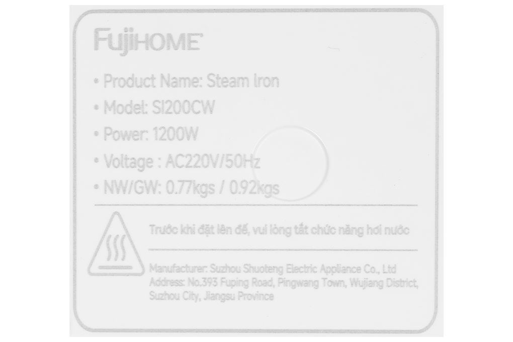 Bàn ủi hơi nước cầm tay FUJIHOME SI200CW 1200W Màu Trắng