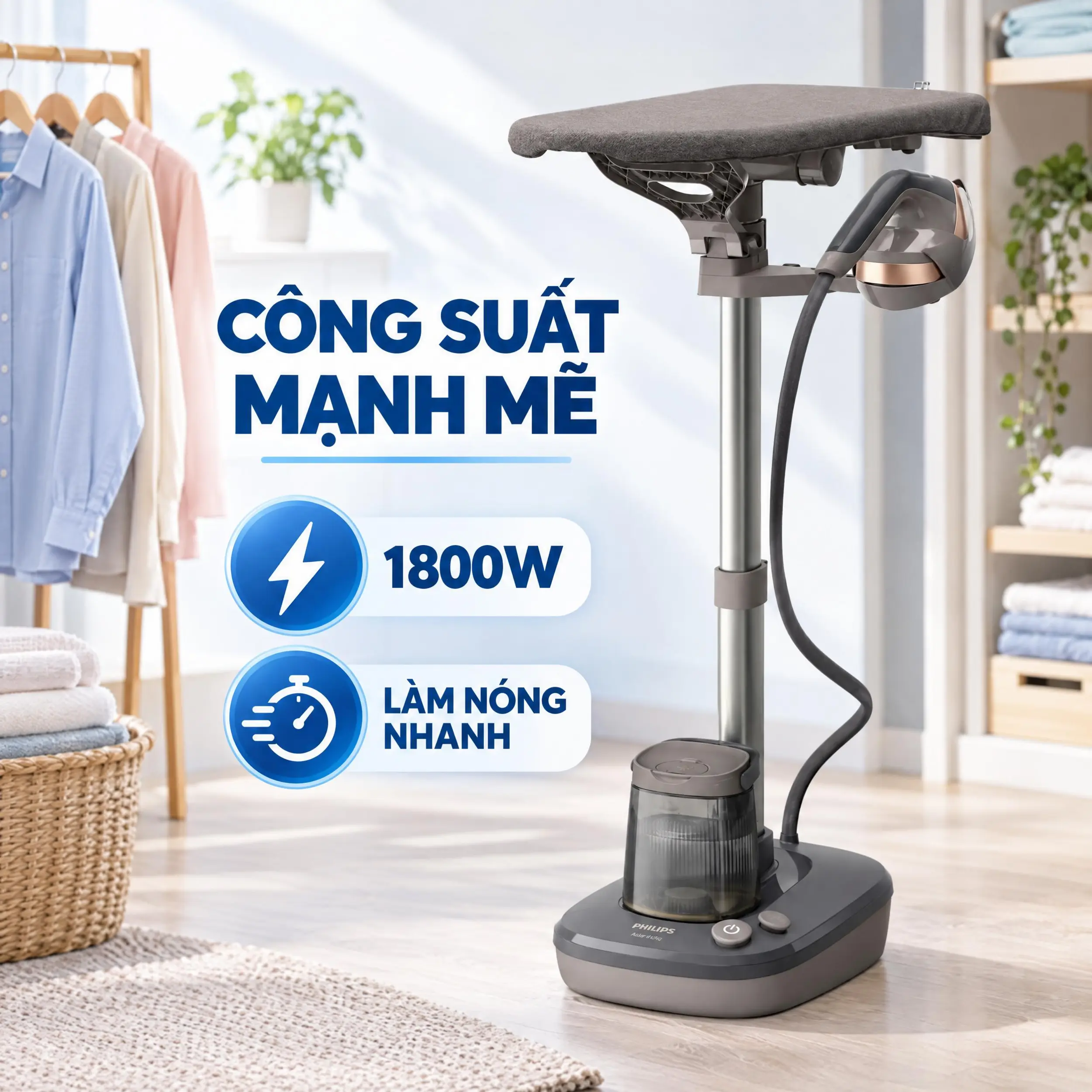 Bàn ủi hơi nước đứng Philips AIS6030/80 1800W - Công suất 1800W Bàn ủi hơi nước đứng Philips AIS6030/80 1800W - Công suất 1800W