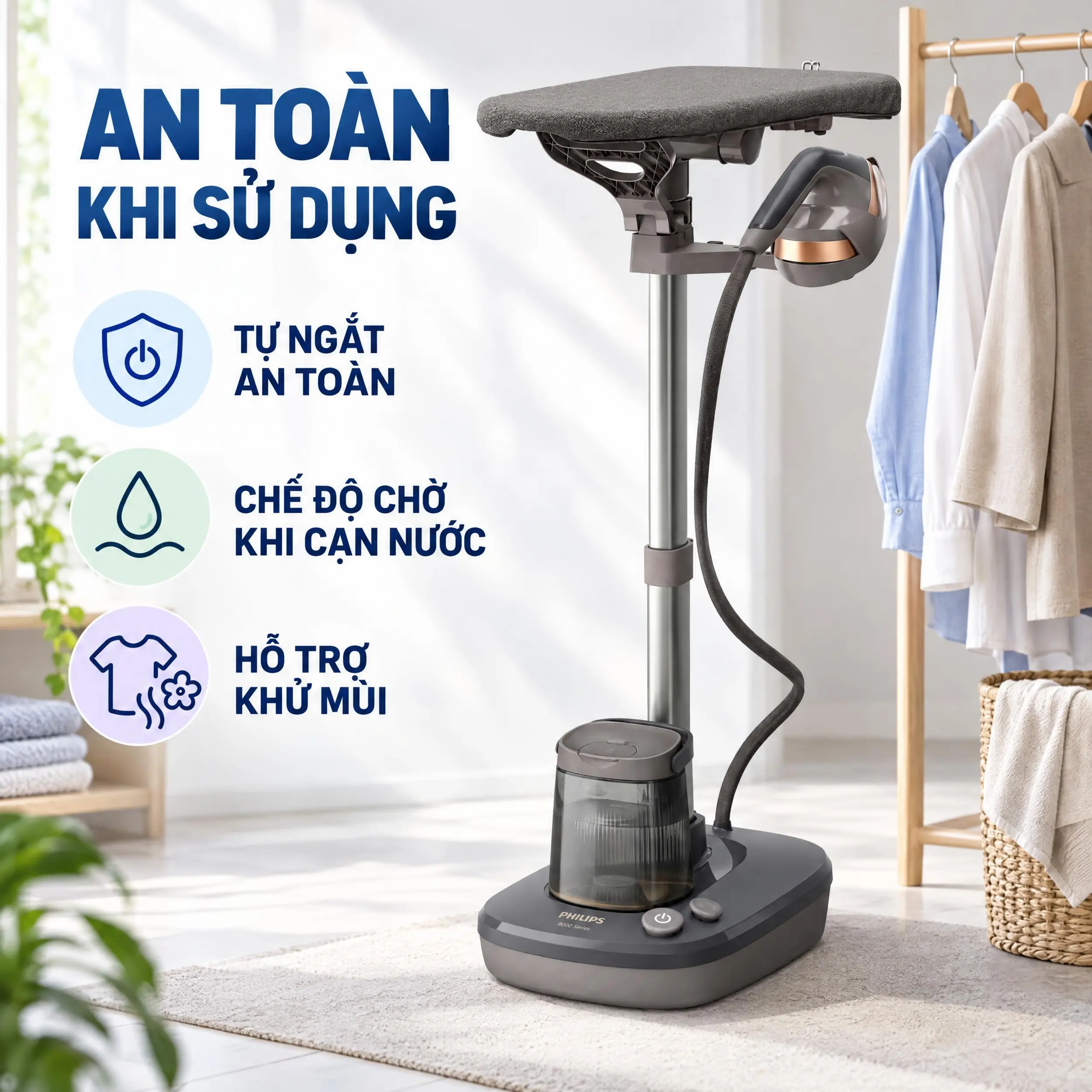 Bàn ủi hơi nước đứng Philips AIS6030/80 1800W - Tự ngắt an toàn Bàn ủi hơi nước đứng Philips AIS6030/80 1800W - Tự ngắt an toàn