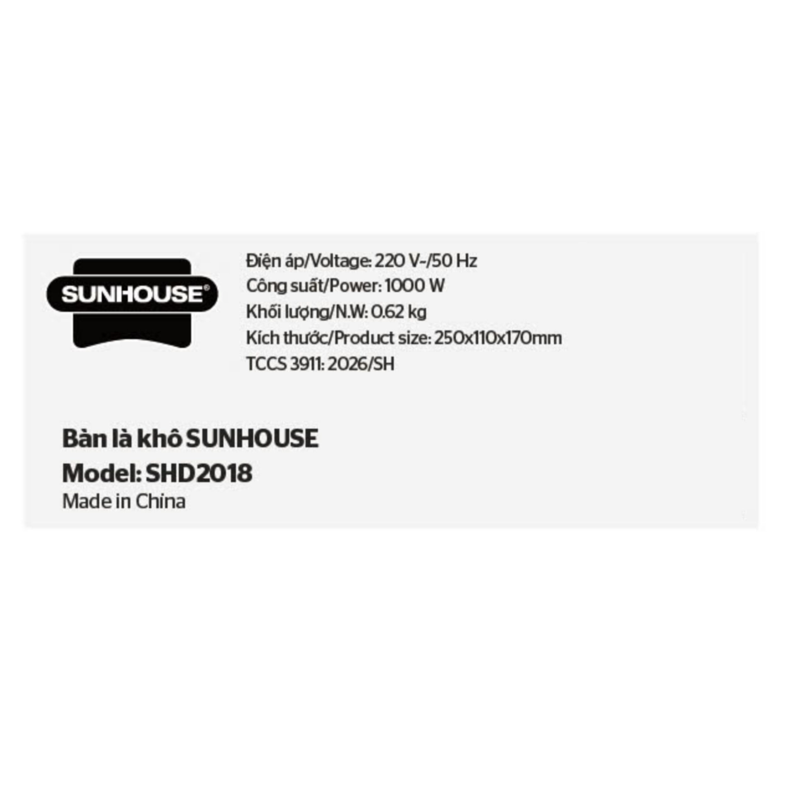 Bàn ủi khô Sunhouse SHD2018 1000W Màu Trắng Ghi