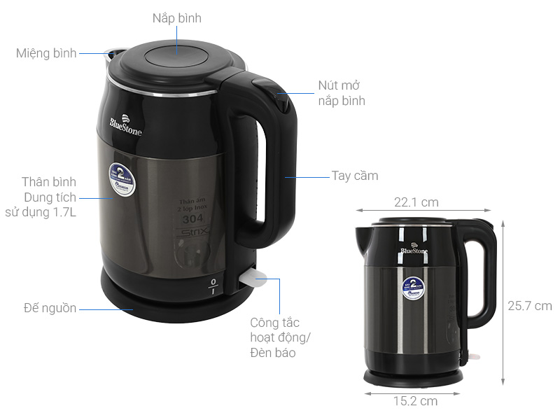 Bình đun siêu tốc BlueStone 1.7 lít KTB-3468