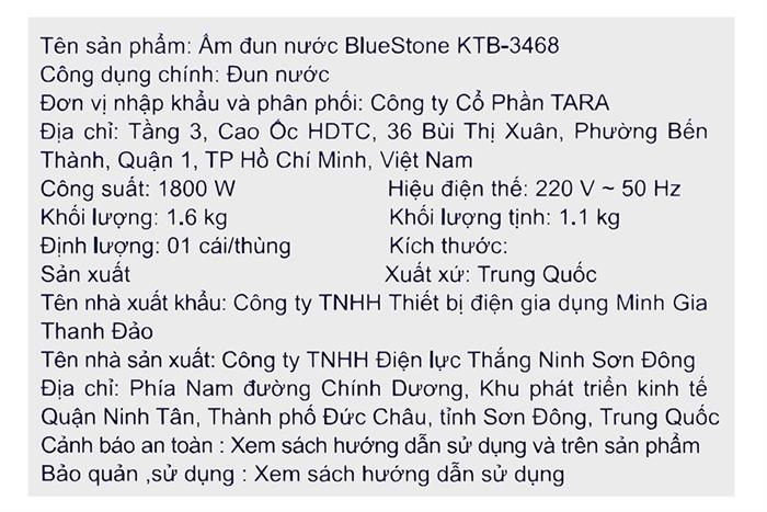 Bình đun siêu tốc BlueStone 1.7 lít KTB-3468 Màu Inox