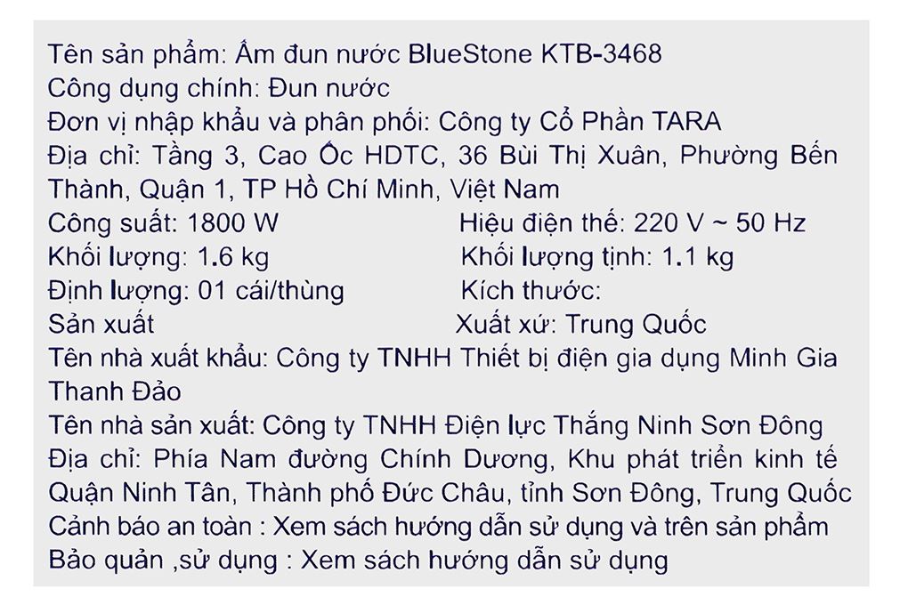Ấm đun siêu tốc BlueStone 1.7 lít KTB-3468 Màu Inox