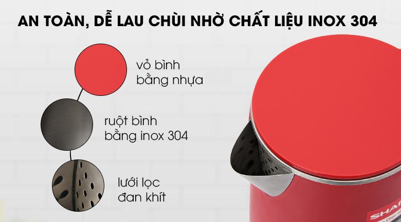 Chất liệu - Bình đun siêu tốc Sharp 1 lít EKJ-10DVPS-RD Chất liệu - Bình đun siêu tốc Sharp 1 lít EKJ-10DVPS-RD