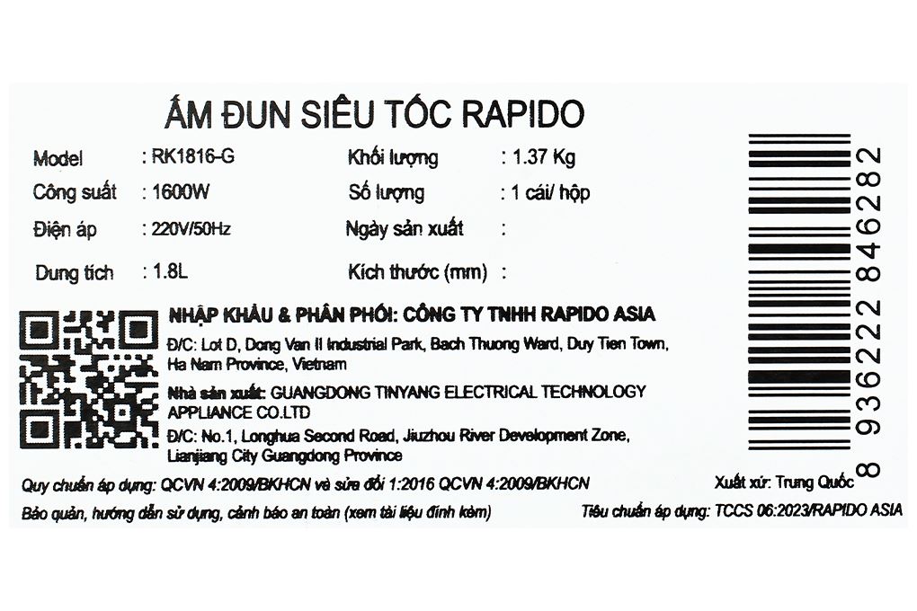 Ấm đun siêu tốc Rapido 1.8 lít RK1816-G - 10