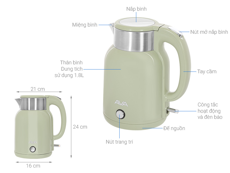 Bình đun siêu tốc AVA 1.8 lít KD34
