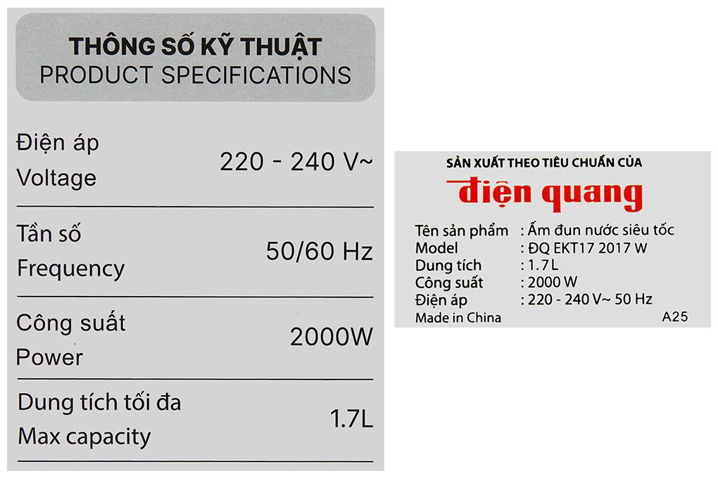 Bình đun siêu tốc Điện Quang 1.7 lít ĐQ EKT17 2017 W Màu Trắng