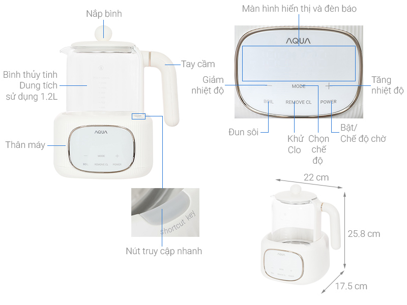 Bình đun pha sữa AQUA 1.2 lít AQS-MH121T
