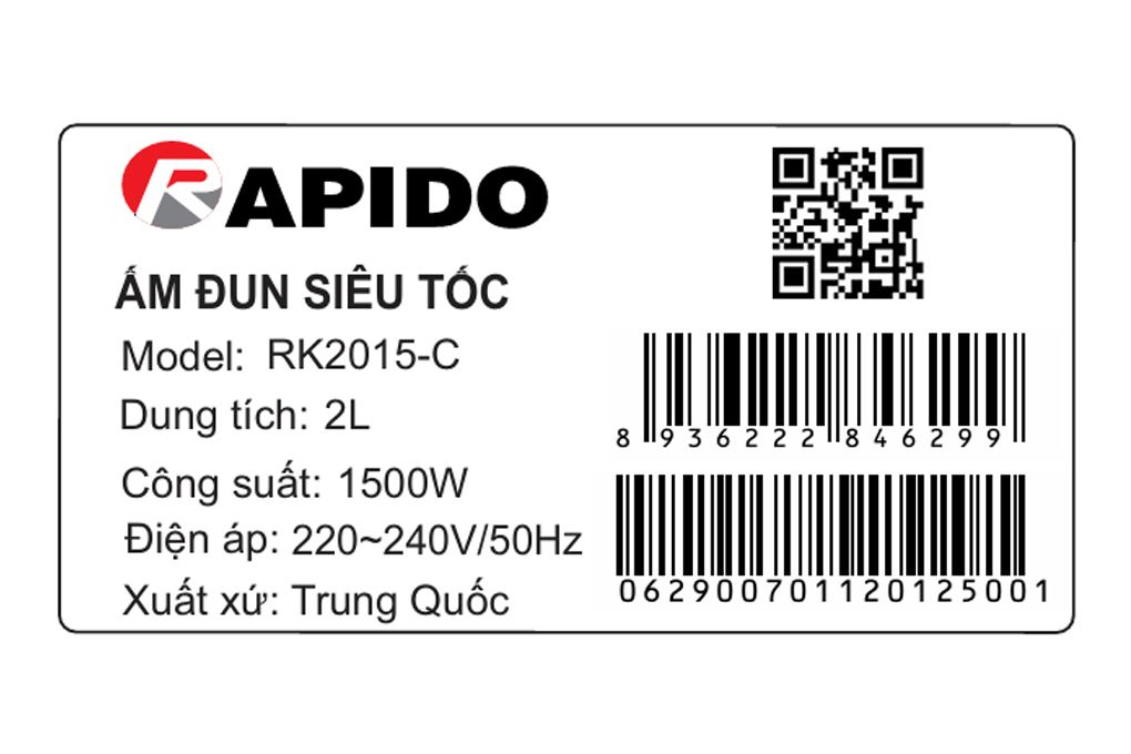 Bình đun siêu tốc Rapido 2 lít RK2015-C Màu Kem